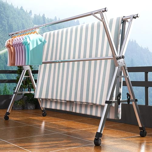 UVCMDUI Tendedero Vertical con Ruedas, Tendedero Ropa Interior de Longitud Ajustable, Perchero Plegable Resistente de Acero Inoxidable para Interior y Exterior,1.35~2m (4.4~6.5ft)