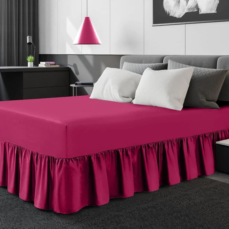 Plain Dyed Valance Sheet Deep Drop Valance Fitted Sheet in 22 colours Non-Iron Soft Fabric (FUCHSIA KI) — image 1