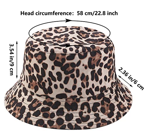 Leopard Print Bucket Hat Trendy Animal Pattern Fisherman Hats For Women Reversible Packable Cap (Beige) #TOP3