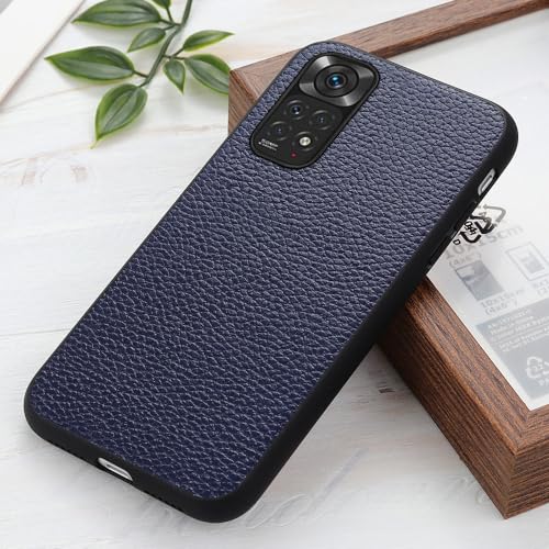 Coque en cuir bleu véritable Xiaomi Redmi Note 11 douceur tactile