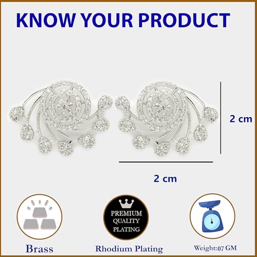 Image of Zeneme Fashion Stylish Silver Plated Earring Rhodium Plated American Diamond Crystal Earrings For Women & Gifts For Girls