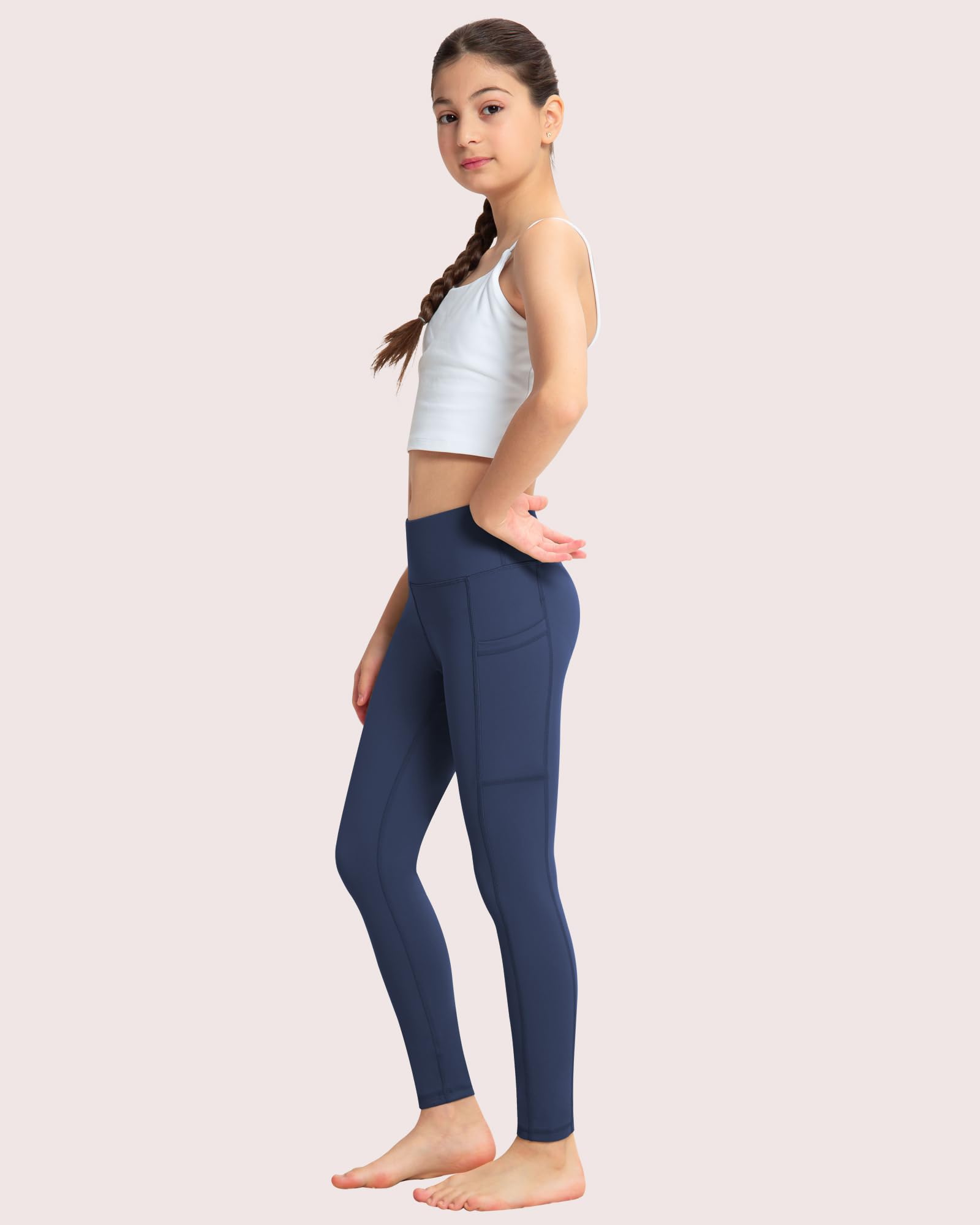 ATHVOTAR Leggings para niñas con bolsillos: pantalones de cintura alta para yoga, entrenamiento, atletismo, baile, correr, 4 paquetes