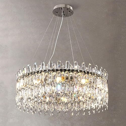 Lustre en cristal de luxe chrome de style cascade pour grand plafond