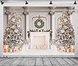 DePhoto 7x5FT Christmas Fireplace Backdrop Xmas Palace Classic Indoor White Fireplace Decoration Background for Family Christmas New Year Photography Studio Props Vinyl