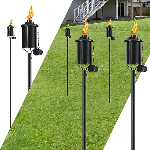 Home Garden Torches for Outside Set of 6, 16oz Outdoor Metal Torch Garden Torches for Outside 59-Inch, Citronella Torches Outdoor, Metal Torches for Party Patio Pathway