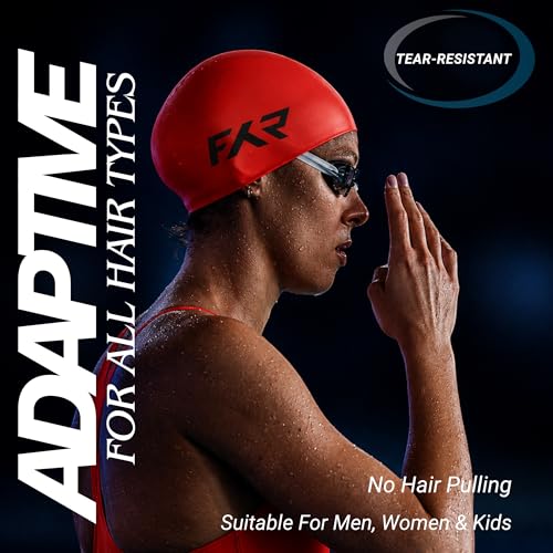 Image of Swimming Cap for Men, Women & Kids 6-14 Boys Girls |100% Silicone Swim Cap for Long Hair| Indian Head Size Cap Comfort (Red Sun, Plain)