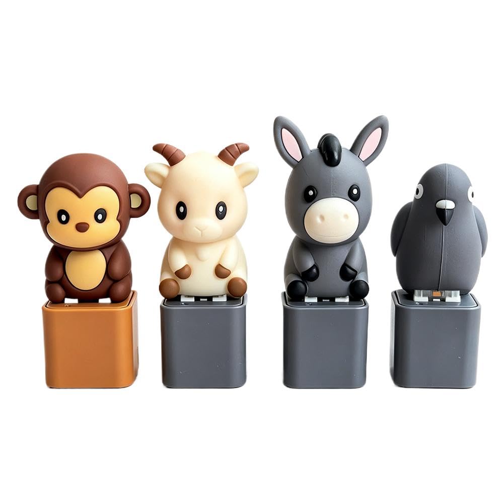 4Pcs Goat Keyboard Fidget Button for Adult,Portable Keyboard Clicker Keychain with LED Light,Stress Relief Animal Keychain for Desk Office Gag Gifts