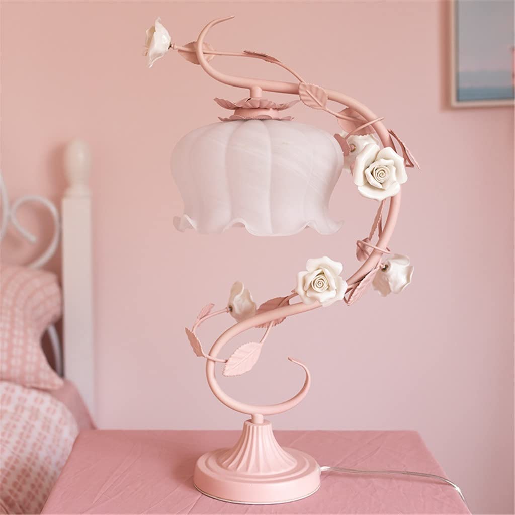 RajoNN Contratado Y Romántico Lámpara De Escritorio Rosa Dormitorio Creativo Rosa Rosa Flor Niña Habitación De Los Niños Lámpara De Noche