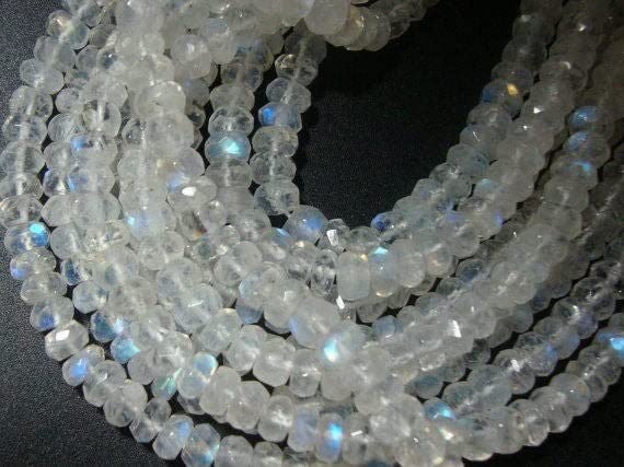 Pierre de lune arc-en-ciel perle rondelle facettée bleu 3-4mm pour collier DIY