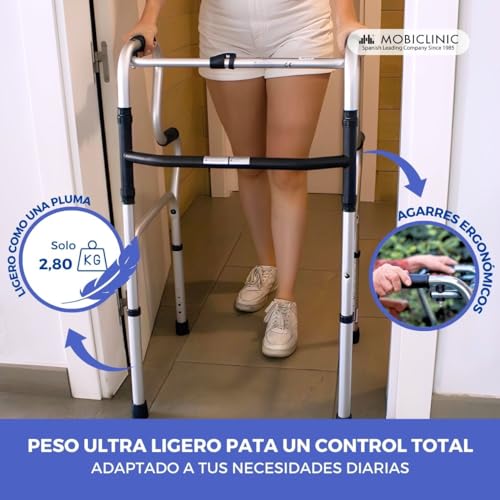 Mobiclinic®, Looprek voor ouderen, Aluminium, Europese merk, Opvouwbaar, Antisliptreden, Lichtgewicht, Hoogte verstelbaar, Zonder wielen, Zonder wielen, 4 steunen, Ouderen, Looprek voor volwassenen - Afbeelding 6