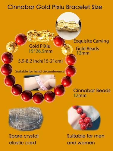 Feng Shui Bracelet 24k Gold Plated PiXiu Bracelets for Men Women, Red Cinnabar Bracelet Prayer Beads Dragon Protection Bracelet Jewelry Gifts Meaning to Attract Wealth and Good Luck2