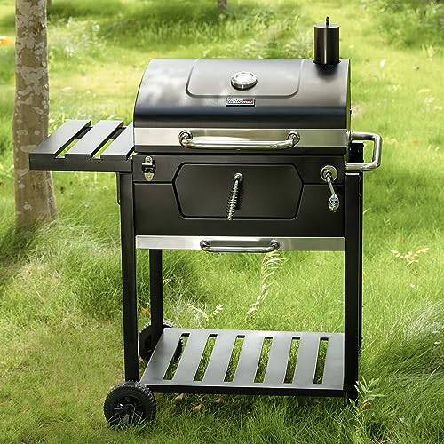 Royal Gourmet Holzkohlegrill Barbecue Grillwagen Smoker Grill Campinggrill Holzkohle Outdoor Kohlegrill Gartengrill Grillfläche 59 x 42 cm Schwarz – Bild 3
