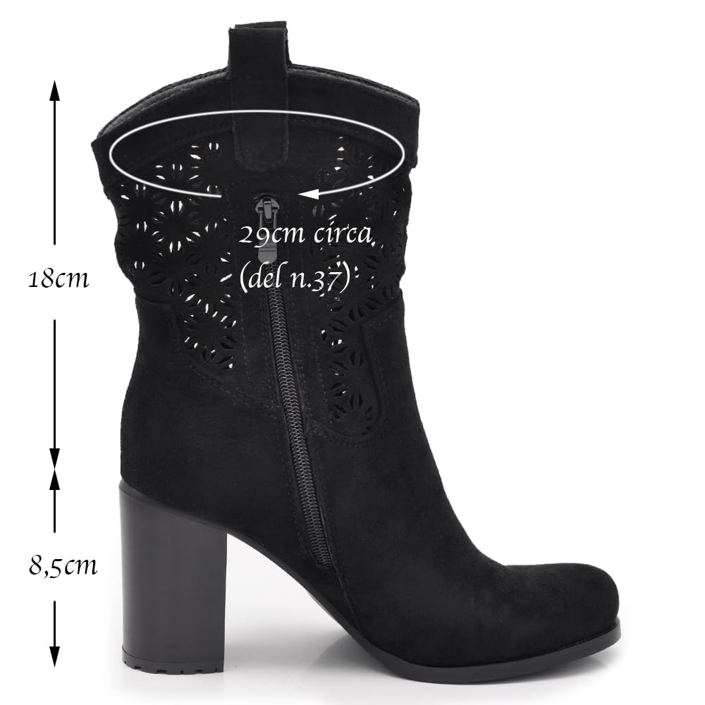 IF Fashion Stivali Stivaletti Tronchetti da Donna Traforato Camoscio Sintetico Con Tacco XG115
