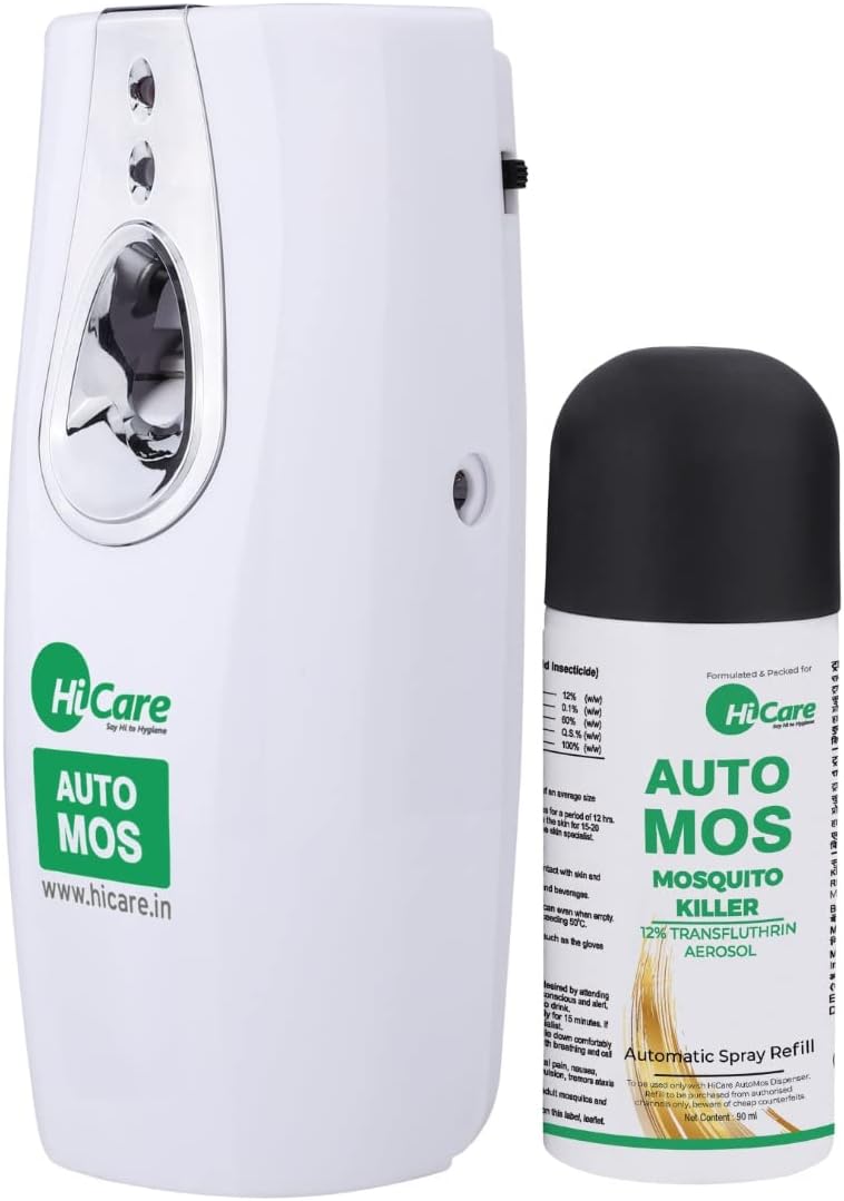 AutoMos Mosquito Repellent Machine + 1 Refill โ Starter Pack | 90 Days Automatic Spray | Battery Operated, No Wires or Switches | No pungent Smell | Keep Windows Open 24ร7