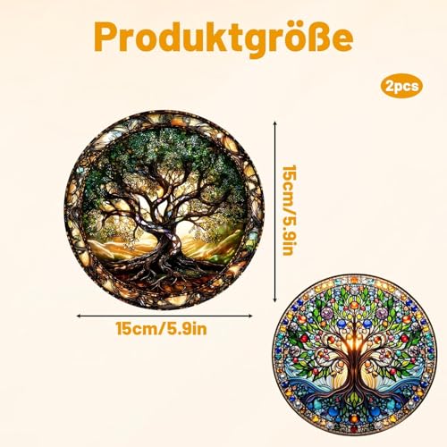 2 Stück Fensterdeko Hängend, Lebensbaum Deko Zwei Teile, Baum Des Lebens Dekoration Für Fenster, Elegante Raumgestaltung Mit Natürlichem Design, Einfache Montage Und Vielseitige Anwendung（5.9 in）