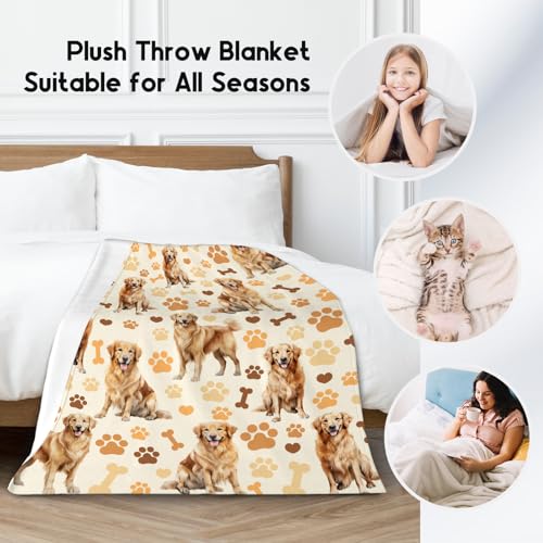 Golden Retriever Blanket with Girls Boys, 50x60 Inches Blanket with Dogs on it, Cozy Soft Throw Gifts for Dog Lovers, Cute Flannel Throw Blankets for Bed Travel