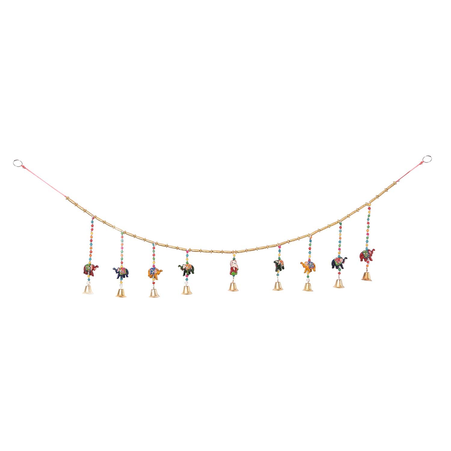 Anupam Enterprises Traditional Rajasthani Handmade Bandarwal Toran with Beautiful Bells Embellishing for Diwali & Festive Home D�cor (Toran-D07)