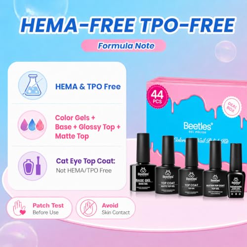 Image of Beetles Deal Box 36 Colors Summer Gel Nail Polish Set, 44 Pcs Hema TPO Free Soak Off UV Gel Harmony Palette Gel Polish Set with Base Coat Glossy Matte Cat Eye Top Coat Nail Tools DIY Women Gift