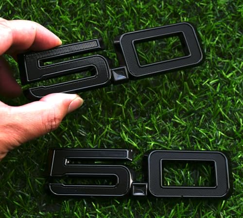 Image of Pair Set 5.0 Emblem Door Side 3D Badge Compatible with 2024-2025 Mustang GT Dark Horse PR3Z-16228-D (5.0-Black)