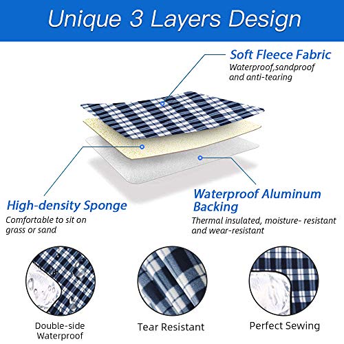 BMHNOONE Outdoor Picnic Blanket, Extra Large Picnic Blanket 80\"x80\" with Backpack for Family, Foldable Waterproof Picnic Outdoor Blanket Picnic Mat for Camping Hiking Travelling - Thumbnail 5