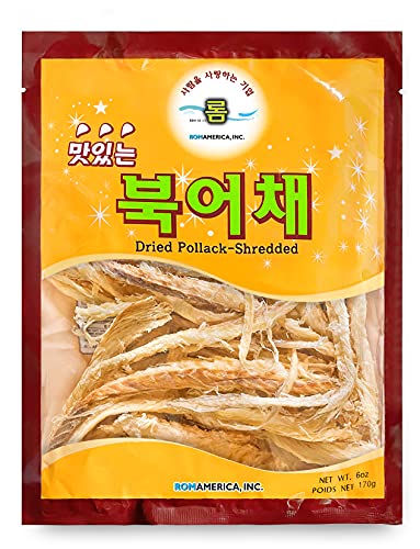 ROM AMERICA Korean Dried Shredded Pollack ë¶ì–´ì±„, 6 oz. (Pack of 1)