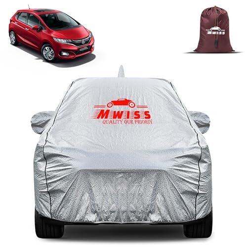 Image of Waterproof Car Body Cover for Honda Jazz | Mirror & Antenna Pocket Anti-Scratch with Soft Cotton Inner Lining Triple Stitched Protection| Heat Resistant | Rain Protection (Silver)