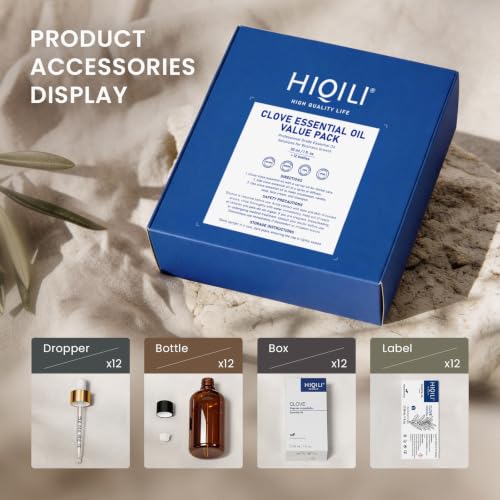 Image of HIQILI Clove Essential Oil Set, Bulk Pack for Business, Oral Care, Diffuser | Ultimate bulk supply for businesses and heavy users, perfect for consistent, high-volume use - 30mL / 1.01 fl oz (12 pack)