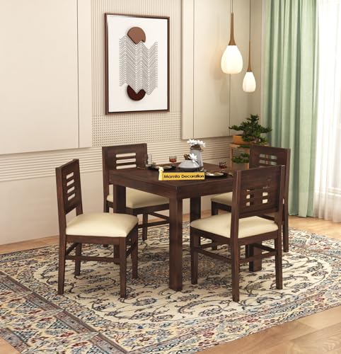 MAMTA DECORATION Solid Sheesham Wood 4 Seater Dining Table Set | Four Seater Dinner Table with 4 Cushions Chairs | Dinning Table Set 4 Seater for Livi