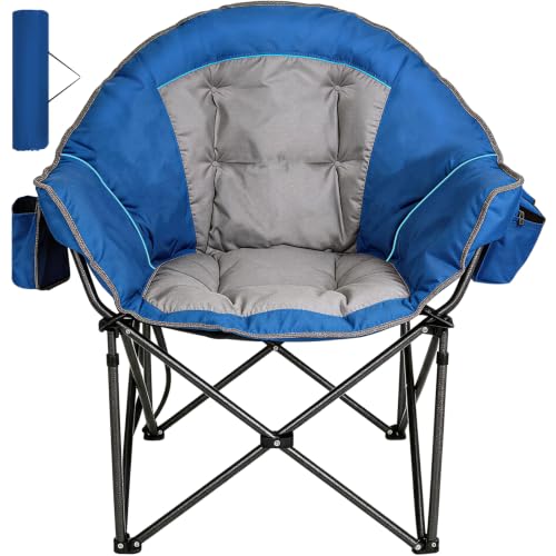 Image of Oversized XXL Padded Camping Chairs for Adults, 1Pcs 500lbs Heavy Duty Support, 500G Ultra-Thick Cushion Sofa-Like Comfort, Folding Lawn Chair with Cooler Bag & Side Pockets, Blue