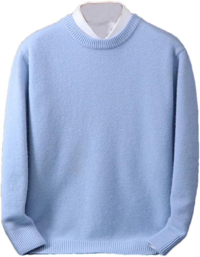 Classic Men’s Cashmere Pullover Sweater | Loose Casual Knit Top for Fall & Winter Blue