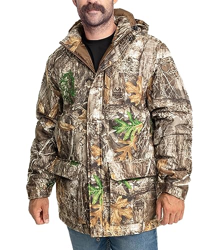 Realtree Men's Edge Camo Insulated Hunting Parka | Waterproof, Windproof, Quiet Tricot Fabric | L