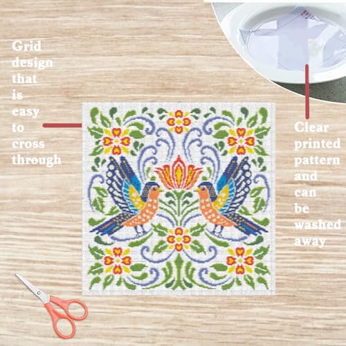 Image of FREEBLOSS 11CT Vector Flowers Stamped Cross Stitch Kits Complete Embroidery Kits with Instruction Cross Stitch Wall Hanging Kit for Needlepoint Adults Wall Art Decoration 18x18in /45x45cm