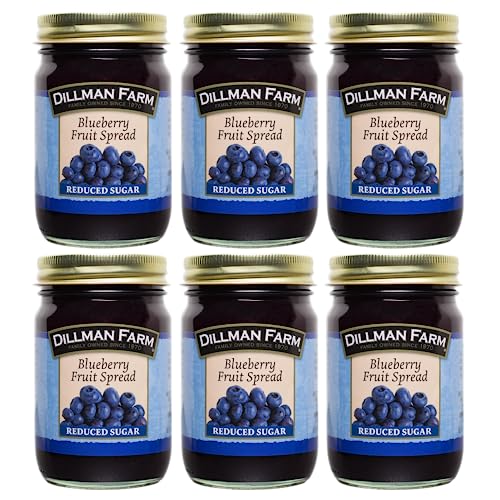 Dillman Farm All Natural Reduced Sugar Blueberry Preserves - Gluten-Free, Non-GMO, Vegan, Kosher, Eco-Friendly, Preservative Free, Corn Syrup Free - Made in USA, 15oz (Pack of 6)
