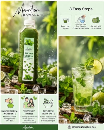Image of Mountain Bawarchi Mint Squash | Natural Healthy Juice Gift Pack | Natural Sharbat | Refreshing Juice | Ready To Serve | 750mlx2 (Set of 2)