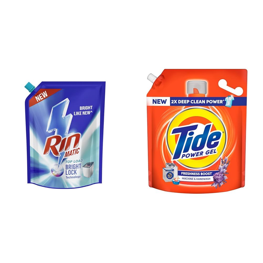 RIN Matic Liquid Detergent, 2Kg, for Dazzling Brightness, with Bright Lock Technology, Long-Lasting Fragrance, for Top Load Washing Machines & Tide Power Gel Liquid Detergent for Top Load & Front Load-picture-14