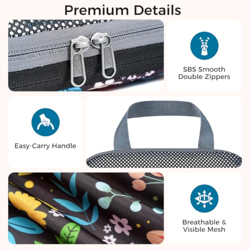Image of BAGAIL 4 Set /6 Set /8 Set Compression Packing Cubes Travel Accessories Expandable Packing Organizers (Half Mesh, 6-Black Floral)