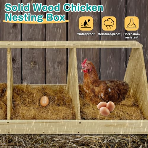 Chicken Nesting Boxes, 3 Compartment Wooden Chicken Laying Boxes, Nesting Boxes for Chickens, Hens, Ducks, Poultry Nest Box for Laying Eggs, (Includes 3 Fake Eggs, 3 Nest Box Pads) - Thumbnail 5