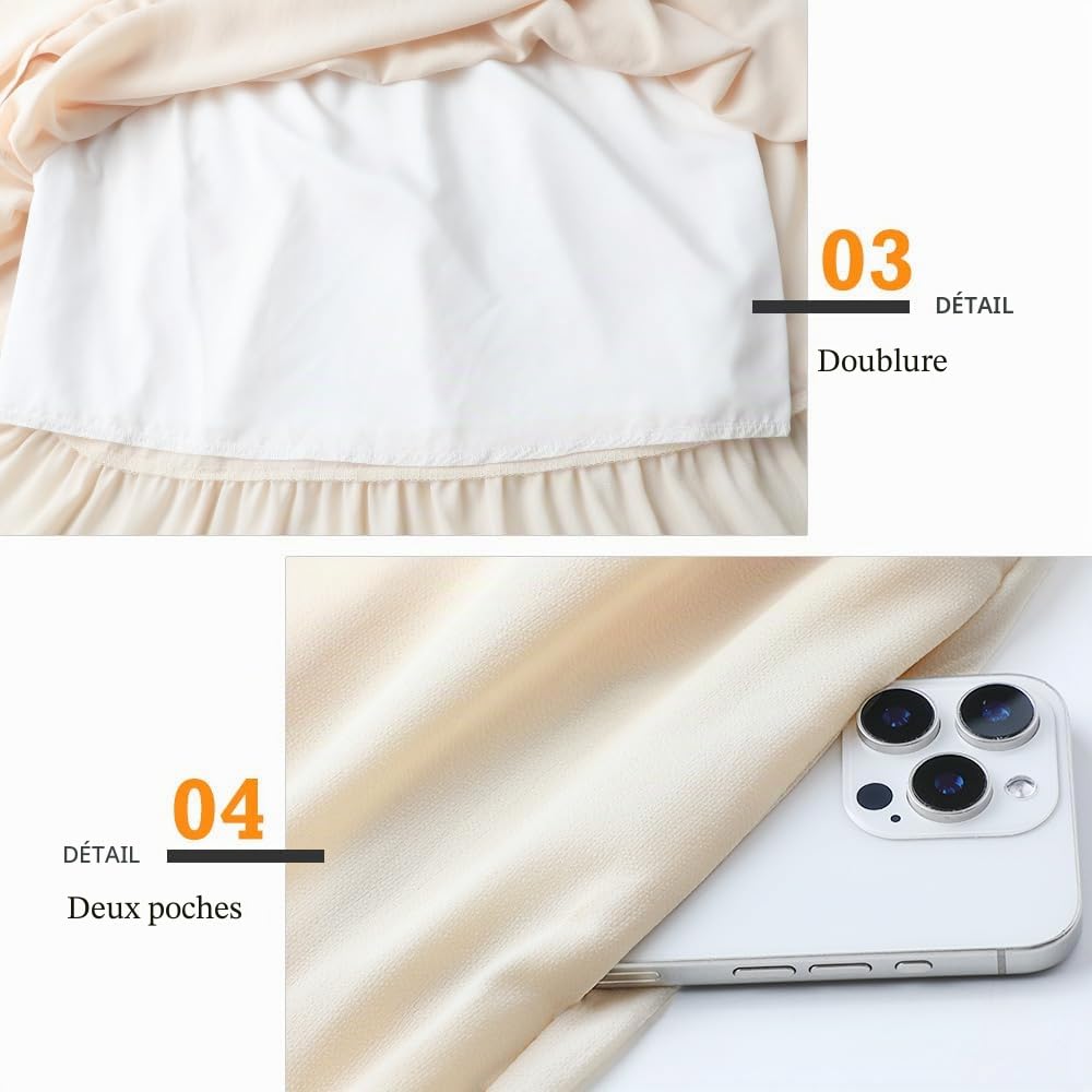 Genfien Jupe Femme Longue Maxi Plissée en Ligne A Bohême Tour de Taille Elastique Jupe avec Poches