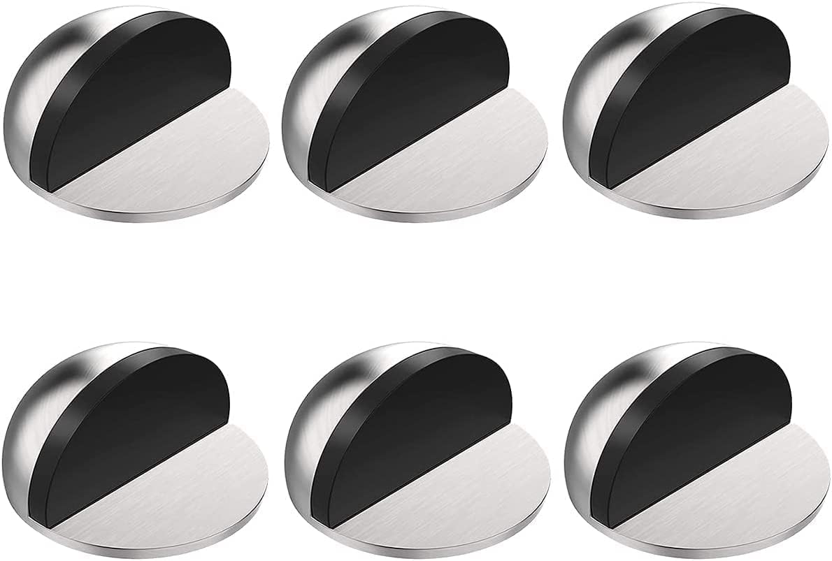 BetterJonny 6Pcs Floor Door Stops, Self Adhesive Floor Door Stoppers Stainless Steel Half Dome Floor Door Stop 3M Adhesive Door Stopper for Home School Office Floor(Silver)