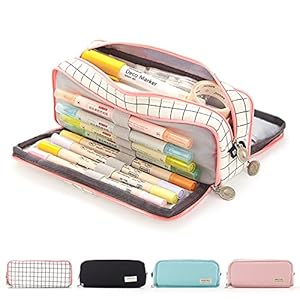 Large Storage Pencil Case with 3 Compartments for Girls and Boys, Big Capacity Aesthetic Pencil Bag 3 Deckers School…