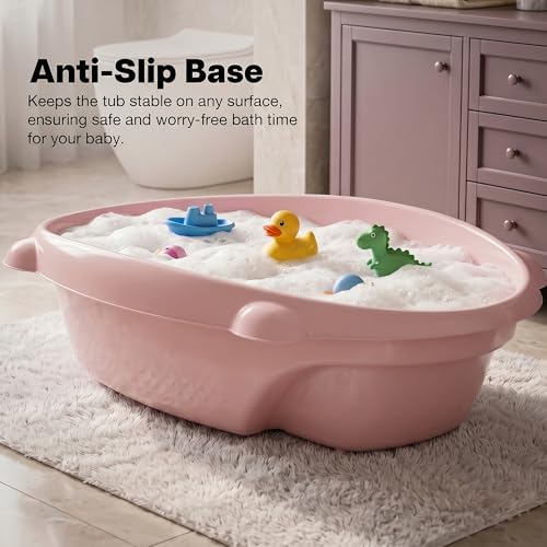 Image of Baybee AquaHug Baby Bath Tub for 0 to 5 Years | Ergonomic Bath Tub for Kids with Anti-Slip Base & Quick Drains | Sitting & Lying Babies Bather & Baby Bathing Tub for Boys Girls (Pink)