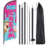 Remagr Ice Cream Advertising Feather Flag 7 ft Advertising Swooper Flag Banner Signs with Pole and Ground Stake for Store Business Outside