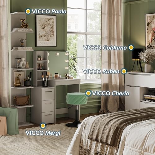 Vicco Schminktisch Meryl, Weiß, 80 cm mit LED Beleuchtung