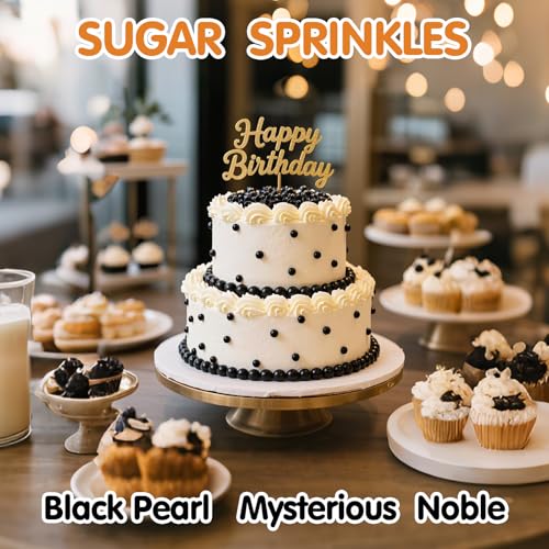 Image of Black Pearls Sprinkles,Edible Pearl Sugar Sprinkle for Cake Decorating,130g Mix Size,Baking Cake Decorations Candy,Cupcake Toppers,Cookie Decorating Donuts Ice Cream Toppings,Wedding Holiday Birthday Party Supplies