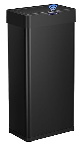 Miniatura 12 de Arlopu Cubo de basura automático, cubo de basura de acero inoxidable con sensor de movimiento, sin contacto, con tapa de cierre suave, luz de