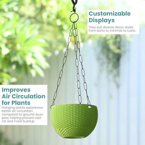 Image of Go Hooked Green Hanging Planters, 7.1 inch Diameter, 4.8 inch Height, 3mm Thickness, 13 inch Chain, 3 Pieces