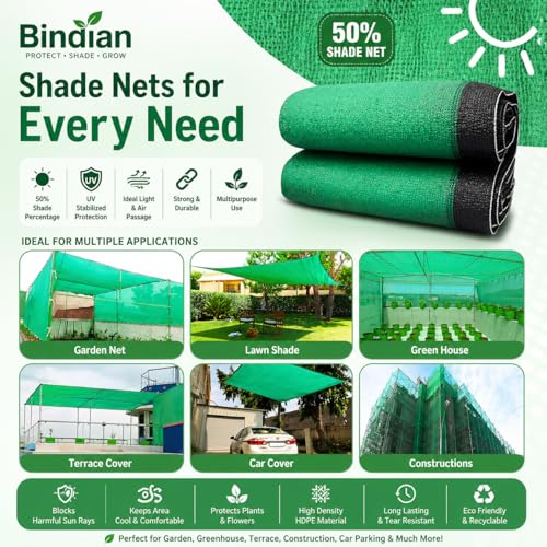 Image of Green Shade Net, 50% UV Sun Protection, for Terrace, Garden, Green House, Balcony, & Gardening Multipurpose Agro Netting (10x4 feet)