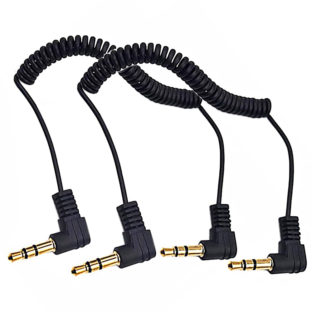 Kework 30cm 3.5mm TRS Audio Coiled Cable, 90 Degree Angle to 90 Degree Angle 1/8" 3.5mm 3 Pole Jack Male to Male Stereo Headphone Aux Spring Spiral