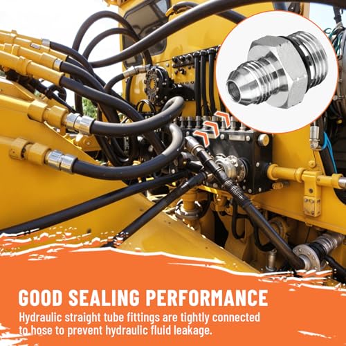 Image of 10 Pack Hydraulic Hose Adapter Fittings: 3 /8 inch JIC 37 Male x #8 SAE /ORB Male, Straight Tube Fitting Kits with Protection Cover