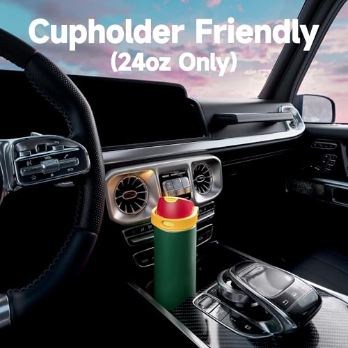 Image of 24 oz Insulated Water Bottle with Straw: Meoky Stainless Steel Metal Water Bottle with 2-in-1 Lid - Leak Proof, Cold for 24 Hours, Protective Silicone Base, BPA-Free for Sports Travel Car, Evergreen